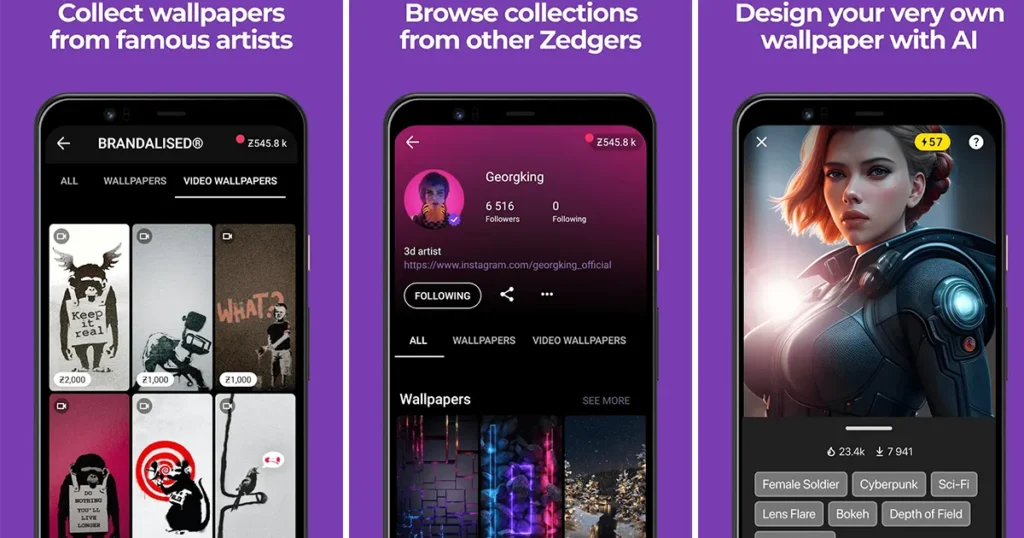 Zedge is more than just a wallpaper app. It offers an extensive library of wallpapers, ringtones, and notification sounds.